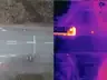 Drone view of a road: visual + thermal side by side