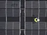 Worker Standing Between Solar Panels